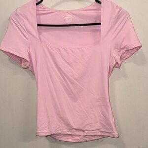 suuksess square neck pink short sleeve shirt